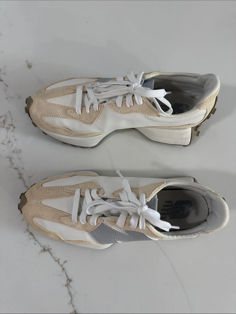 New Balance Women's White and Beige Retro-Style Sneakers